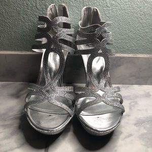 Silver Glitter Strapped Heels